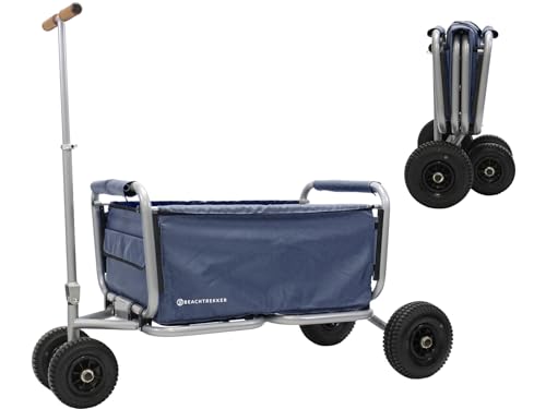 Beachtrekker Life Faltbarer Bollerwagen + Feststellbremse, klappbarer Handwagen mit Luftreifen (Blau) von Beachtrekker