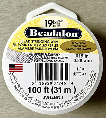 Beadalon 19-Strang Schmuckdraht Satin Gold Stärke 0,38 mm Länge 100 feet (31 Meter) von Beadalon