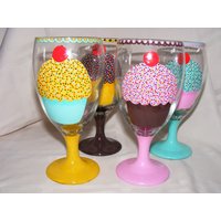 Hand Bemalt 4-Farb-Kuchen Glas Pokale, 4Er-Set von BeadedFrog