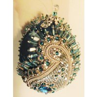 Handgemachte Perlen Paisley Ornament, Blau & Silber, Bruchsicher Handgemachte Perlen Paisley Ornament, Blau & Silber, Bruchsicher von BeadedMemoriesByPam