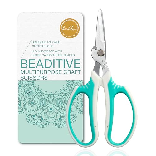 Beaditive Multipurpose Craft Scissors With Wire Cutter - High-Leverage with Sharp Carbon Steel Blades - Ergonomic Sewing Scissors for Heavy Duty Projects - Office, Scrapbook, Leather Scissors von Beaditive
