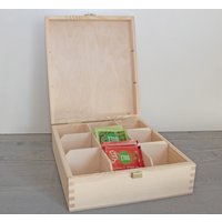 Unfertige Teebox Aus Holz, 9 Fächer, Mit Riegel, Unlackierte Aufbewahrungsbox Decoupage von BeadsCraftsGifts