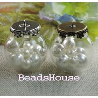 6Sets - 15mm Mittelgroße Klare Glaskugelflasche Mit Antiker Bronzemessingkronenabdeckung von BeadsHouse