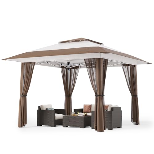 Bealife 4x4m Pop-Up Pavillon mit Verstellbarer Höhe – wasserdichter Outdoor-Gazebo mit Moskitonetz, UV-Schutz und Rolltasche für Veranstaltungen, Partys und Zusammenkünfte (Beige) von Bealife