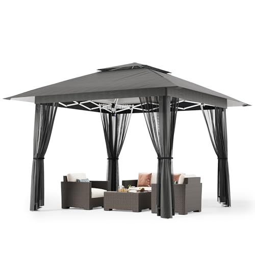 Bealife 4x4m Pop-Up Pavillon mit Verstellbarer Höhe – wasserdichter Outdoor-Gazebos mit Moskitonetz, UV-Schutz und Rolltasche für Veranstaltungen, Partys und Zusammenkünfte (Grau) von Bealife
