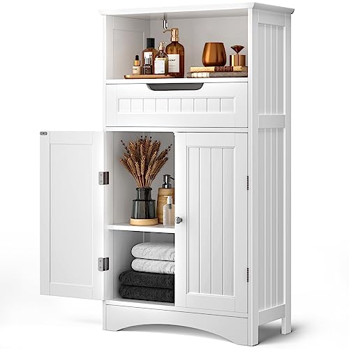 Bealife Badezimmerschrank, Badezimmer-Aufbewahrungsschränke mit großer Schublade, 2 Türen mit verstellbaren Regalen für Badezimmer, Wohnzimmer, Schlafzimmer, 108 x 60 x 30 cm, Weiß von Bealife