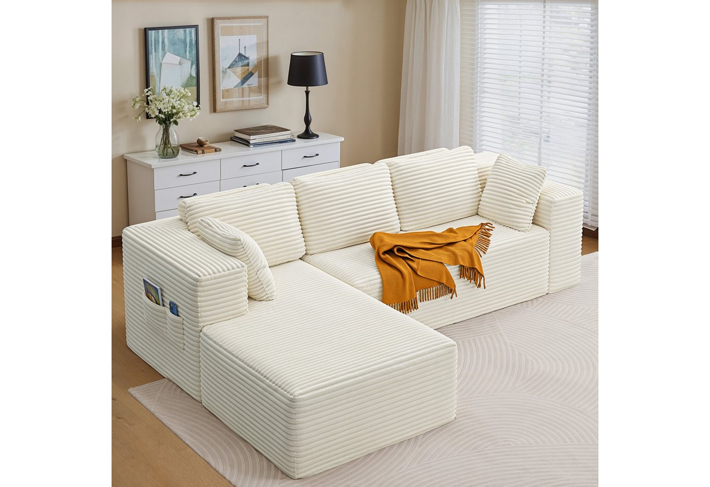 Bealife Ecksofa L-Form, B: 250cm, Keine Montage erforderlich, Modulares Design mit Polstern und Seitentaschen von Bealife