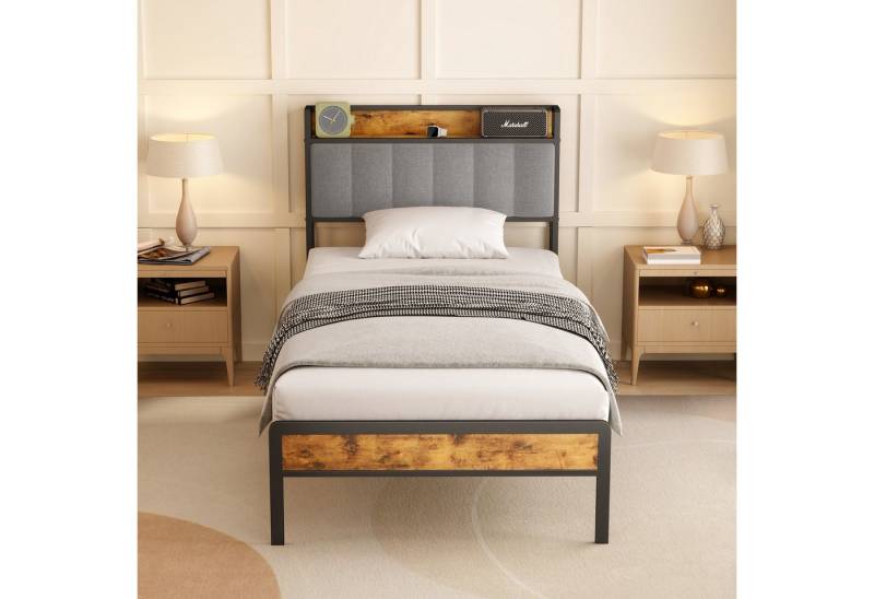 Bealife Einzelbett Bettrahmen Holz Metallbett,Bettgestell aus Metall,90x220 von Bealife