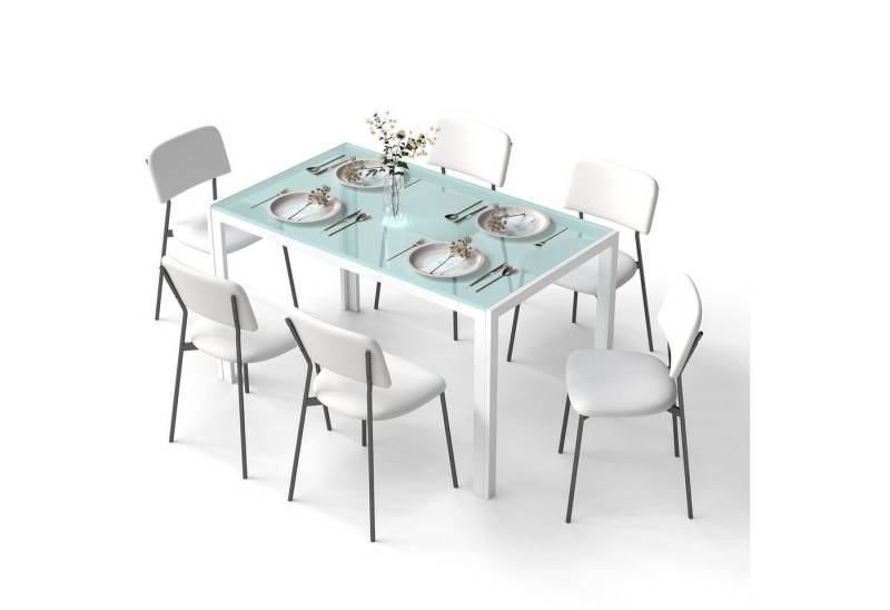 Bealife Essgruppe 7-tlg(Esstisch und 6 stühlen), Küchentisch, Tischplatte aus glas von Bealife