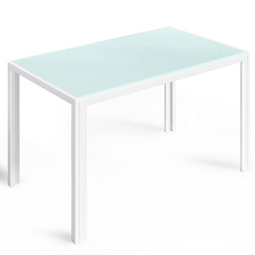 Bealife Esstisch aus gehärtetem Glas,120x70x75 cm,Moderner Küchentisch mit Metallgestell, Kratzfest & Hitzebeständig – Für Küche, Wohnzimmer，Esszimmer oder Kaffeeecke，Homeoffice (Weiß, 120 * 70 * 75) von Bealife