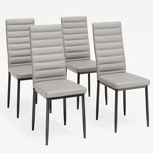 Bealife Esszimmerstühle 4er-Set, Esszimmerstühle-Set für Küche, Esszimmer, Esszimmerstuhl aus Kunstleder mit hoher Rückenlehne, modern (Hellgraues PU-Leder, 4er Set) von Bealife