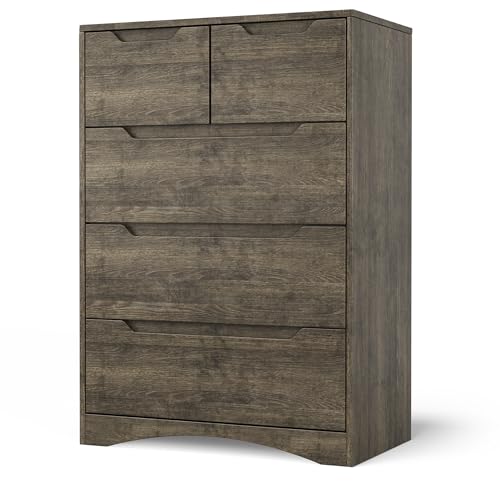 Bealife Kommode, Schlafzimmerkommode mit 5 geräumigen Schublade für Flur Büro Schlafzimmer Wohnzimmer (Dunkelgrau) von Bealife