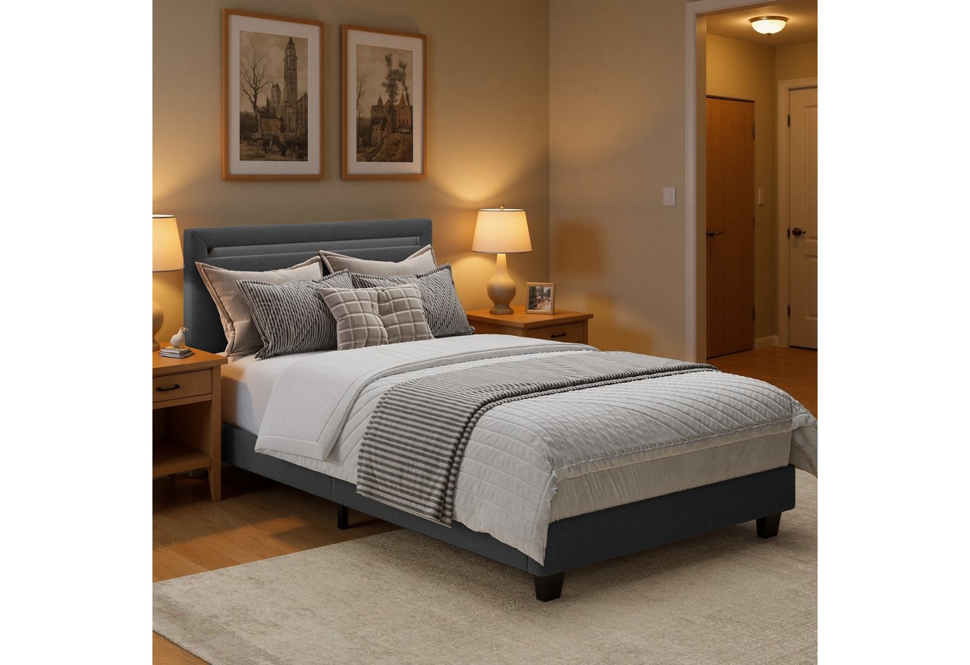 Bealife Polsterbett lsterbett Einzelbett,Bettgestell mit Kopfteil, Lichtleiste (2 Modelle (90x200, 120x200) von Bealife