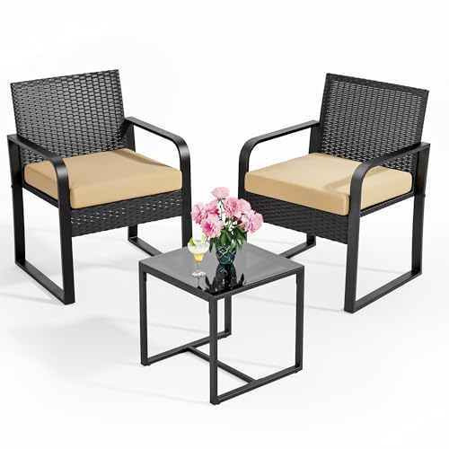 Bealife Rattan Gartenmöbel Set, Lounge Garten Rattan Sitzgelegenheiten Balkon Set 2 Personen, Kleiner Balkon im Freien, Gartenmöbel für Veranden, Höfe, Terrassen, Balkone, Poolränder (Beige) von Bealife