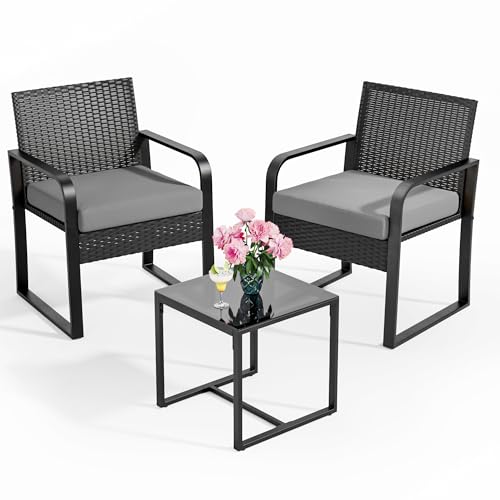 Bealife Rattan-Gartenmöbel-Set, Lounge-Garten-Rattan-Sitzmöbel-Balkon-Set 2 Personen, Kleiner Balkon im Freien, Gartenmöbel für Veranden, Innenhöfe, Terrassen, Balkone, Poolränder (Grau) von Bealife