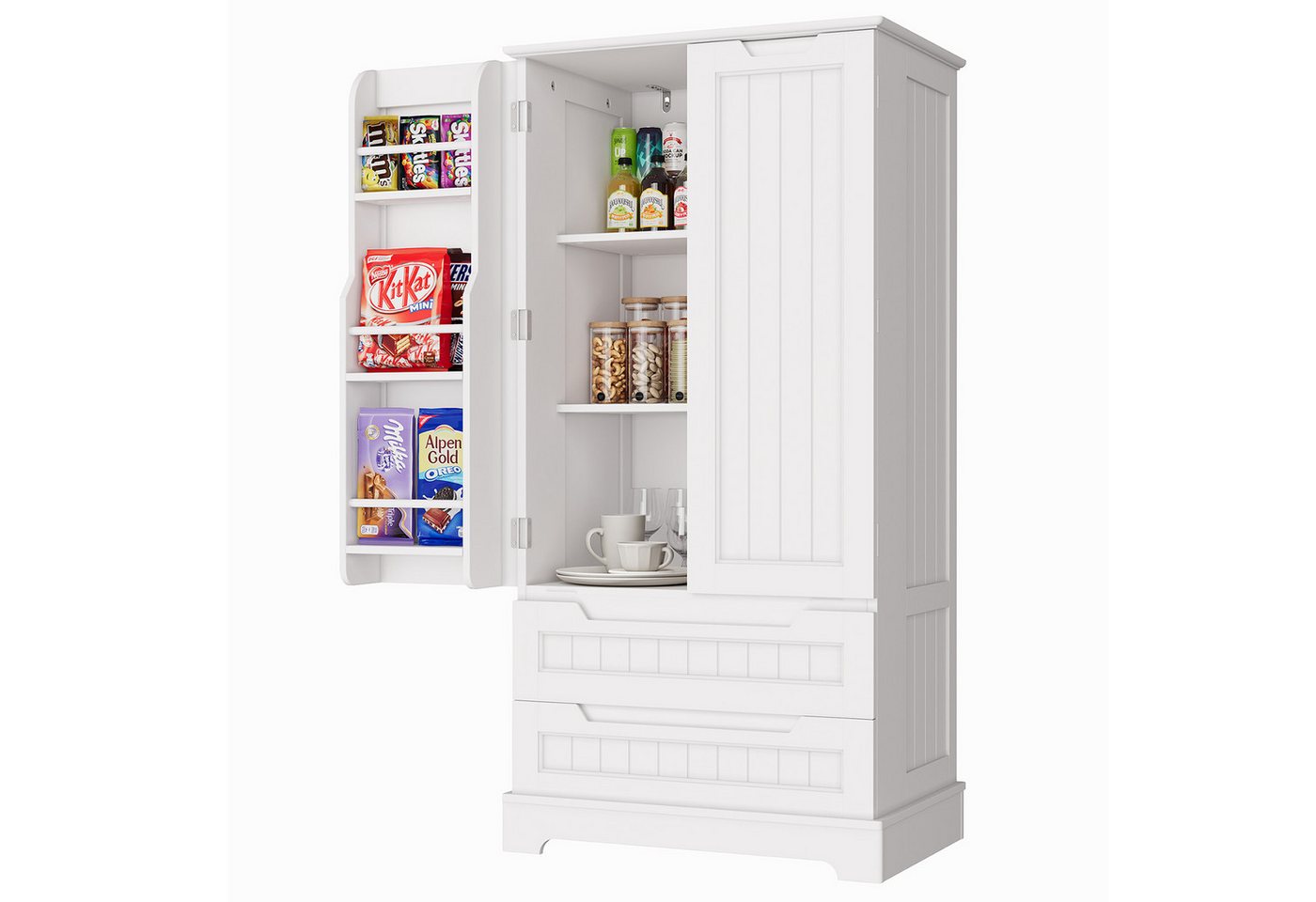 Bealife Sideboard hoher Küchenschrank mit 2 Schubladen und 2 Türen, Vorratschrank, Weiß Bealife Sideboard hoher Küchenschrank mit 2 Schubladen und 2 Türen, Vorratschrank, Weiß von Bealife