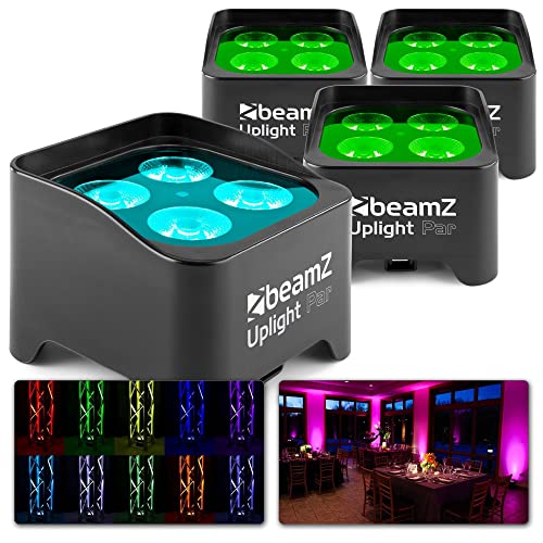 BeamZ BBP90 Uplight PAR Akku LED Strahler 4x 4 Watt, Bühnenbeleuchtung, 4er Set Bühnenlicht, Discolicht, DMX, Partylicht Musikgesteuert, Bühnenequipment, mit Fernbedienung von Beamz