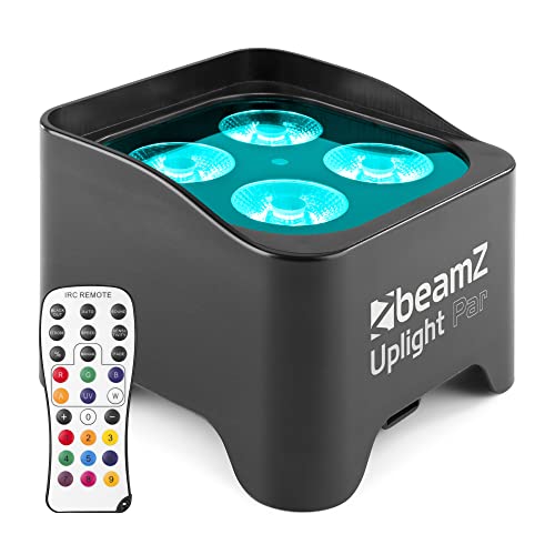 BeamZ BBP90 Uplight PAR Akku LED Strahler 4x 4 Watt, Bühnenbeleuchtung für DJ Pult, Bühnenlicht, Discolicht, DMX, Partylicht Musikgesteuert, Bühnenequipment, mit Fernbedienung von Beamz