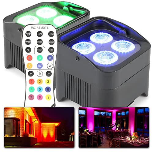 BeamZ BBP94 Akku LED Strahler DMX Uplight 2er Set, 40 Watt Effektstrahler, RGBAW-UV LED Spot, Bühnenbeleuchtung, Lichteffekte, Fernbedienung, Disco Licht, Partylicht musikgesteuert LED-Strahler von Beamz