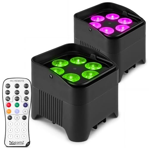 BeamZ BBP96S Uplight 2er Pack Akku LED Strahler RGB AW-UV LED Par Spot 6x12 Watt, 9h Akkubetrieb, Built-In WDMX-Receiver, Display, 6,10 DMX, 0-100% Dimmer, 7027LX, Eazy Link, RJ45, Schwarz von Beamz