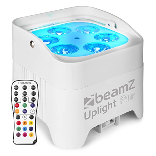 BeamZ BBP96SW Akku LED Strahler - Wireless DMX Uplight - 6x 12 Watt RGB LED Spot - Effektstrahler - Bühnenbeleuchtung mit Fernbedienung - Disco Licht - Partylicht musikgesteuert LED-Strahler - Weiß von Beamz