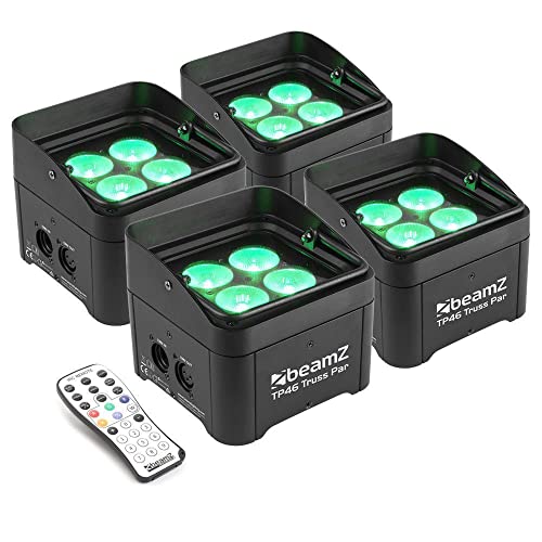 BeamZ TP46 PAR LED Spot 4er Set DMX Strahler, Scheinwerfer RGB mit UV Schwarzlicht Lichttechnik, Wandstrahler mit Fernbedienung, Uplight Bühnenbeleuchtung, Beleuchtung für Traversen von Beamz