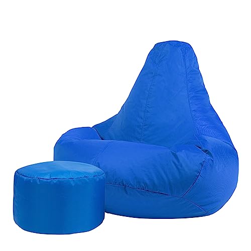 Bean Bag Bazaar Gaming Sitzsack „Recliner“, Gamer Sitzsack für Erwachsene und Kinder, Indoor Outdoor Sitzsack Sessel Gaming mit Füllung (Sitzsack + Hocker, Blau) von Bean Bag Bazaar