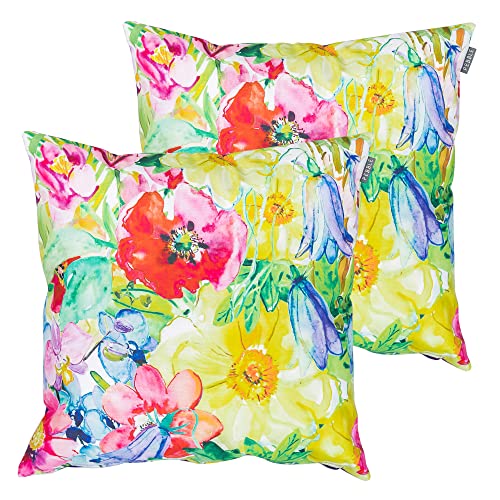 Bean Bag Bazaar Outdoor Kissen, Blumen Sammlung, 2-er Pack, Wasserabweisend Stoff, Garten Kissen mit Füllung, 43cm x 43cm, Dekokissen für drinnen und draußen, Lounge, Garten, Terrasse von Bean Bag Bazaar
