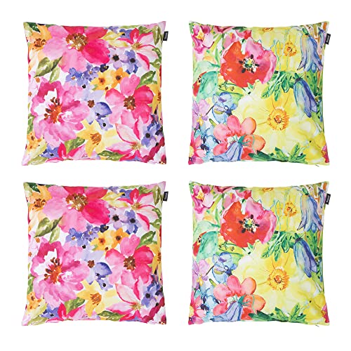 Bean Bag Bazaar Outdoor Kissen Wetterfest mit Füllung Blumen, 4er Pack, 43cm, Dekokissen Wasserabweisend Garten Kissen von Bean Bag Bazaar