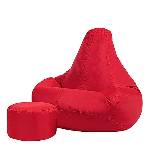 Bean Bag Bazaar Gaming Sitzsack „Recliner“, Gamer Sitzsack für Erwachsene und Kinder, Indoor Outdoor Sitzsack Sessel Gaming mit Füllung (Sitzsack + Hocker, rot) von Bean Bag Bazaar