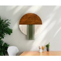 Boho-Makramee-Kunst, Heimdekoration, Handgemachte Makramee, Wohnzimmerdekoration, Makramee-Wandbehang, Runde Faser-Wanddekoration, Garnkunst V60 von BeanDaikon