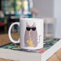 Katze Saxofon Tasse, Lustige Kätzchen Kaffeebecher, Becher, Reisebecher, Bierdosenhalter Kühler, Wasserflasche von BeanMugs