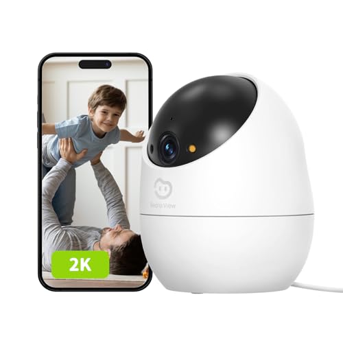 Beans View 2K-Sicherheitskamera für Innenräume, Farb-Nachtsicht, 360° Ansicht, WLAN Haustier/Hund/Katze Kamera mit menschlicher Bewegungserkennung & Verfolgung, Babyphone, 2.4 GHz (D210 3MP) von Beans View