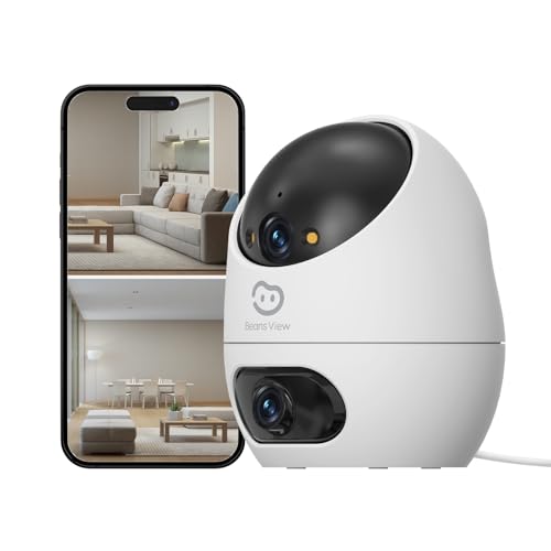 Beans View 2K+2K (3MP+3MP) Innenkamera Zwei Objektiven, 2,4 GHz WLAN, 360°-Überwachung, Farb-Nachtsicht, Personenerkennung, Automatische Verfolgung, SD-Karte/Cloud-Speicher, Kompatibel Alexa D220 von Beans View