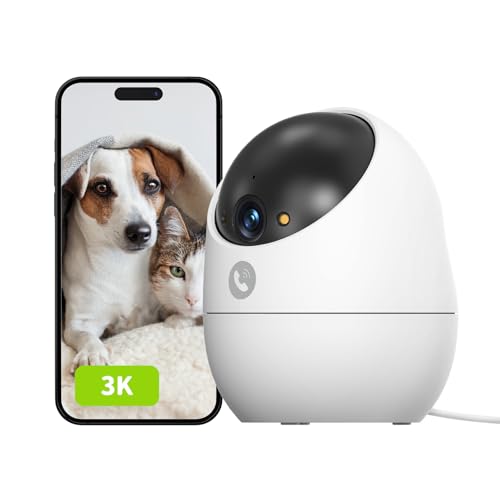 Beans View 3K-Sicherheitskamera für Innenräume, Farb-Nachtsicht, 360° Ansicht, WLAN Haustier/Hund/Katze Kamera mit menschlicher Bewegungserkennung & Verfolgung, Babyphone, 2.4 GHz (D210 5MP) von Beans View