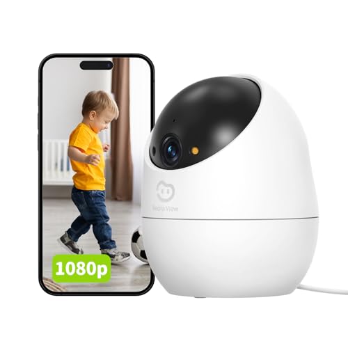 Beans View Sicherheitskamera für Innenräume, Farb-Nachtsicht, WLAN Haustier/Hund/Katze Kamera mit menschlicher Bewegungserkennung & Verfolgung, 1080P, 360° Ansicht Babyphone, 2.4 GHz (D210 2MP) von Beans View