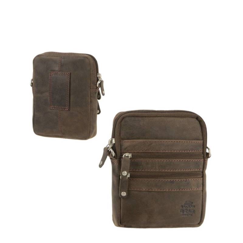 Bear Design kleine Gürteltasche DARK NATURE Herren Damen braun Leder Umhängetasche von Bear Design