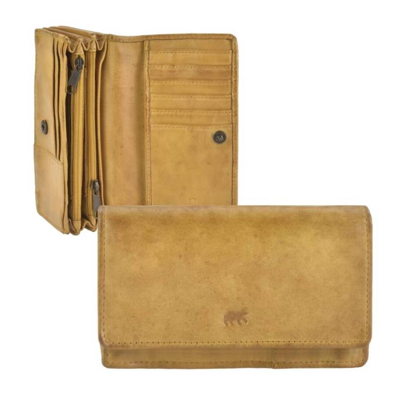 Portemonnaie Leder 15x9cm mit 14 Kartenfächern "Emma" gelb Bear Design CL782-ochre von Bear Design