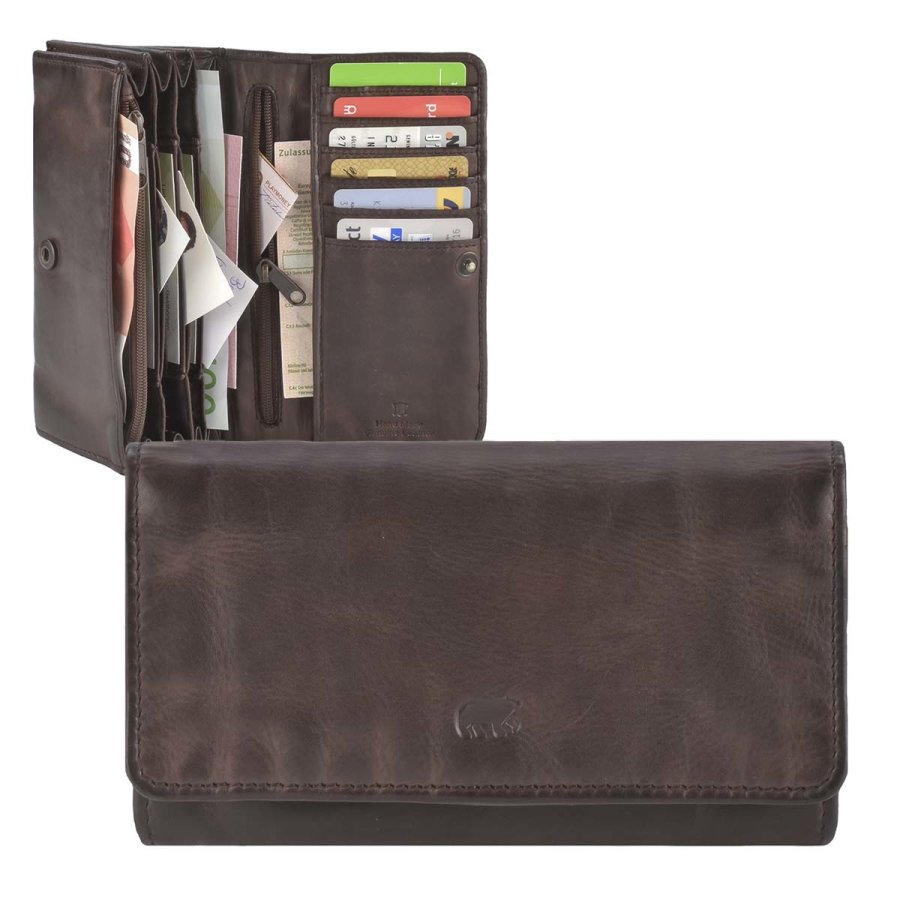 Portemonnaie Leder 17x9cm mit 12 Kartenfächern "Noor" braun Bear Design CL9918-brown von Bear Design