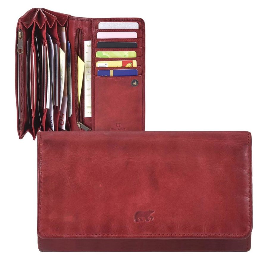 Portemonnaie Leder 17x9cm mit 12 Kartenfächern "Noor" rot Bear Design CL9918-red von Bear Design