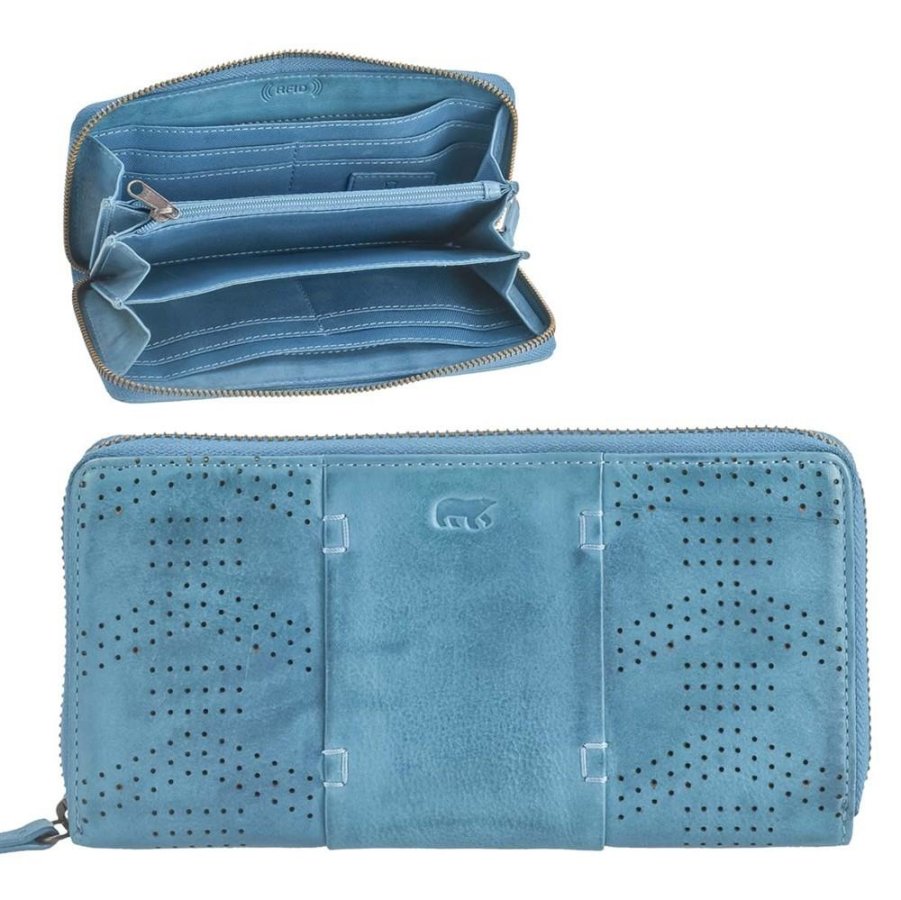 Portemonnaie Leder 20x10cm mit Reißverschluss "Mirte" türkis Bear Design CL18207-aqua von Bear Design