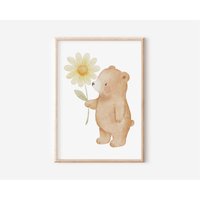 Blumenbär Poster Kinderzimmer/Boho Deko | Bär Mit Blume Geschenk Zur Geburt & Taufe Waldtier Babyzimmer Bild A4 A3 Blumenbär Poster Kinderzimmer/Boho Deko | Bär Mit Blume Geschenk Zur Geburt & Taufe Waldtier Babyzimmer Bild A4 A3 von BearNatureDE