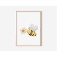 Poster Biene Mit Blume A4 A3/Wandbild Kinderzimmer Natur Boho | Tierposter Handgemalt Aquarell Geschenk Baby Geburt Mädchen Junge Poster Biene Mit Blume A4 A3/Wandbild Kinderzimmer Natur Boho | Tierposter Handgemalt Aquarell Geschenk Baby Geburt Mädchen Junge von BearNatureDE