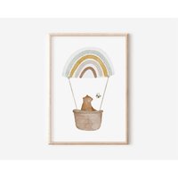 Poster Kinderzimmer Bär Im Regenbogenheißluftballon A4 & A3 | Bilder Boho Regenbogen Geschenk Tiere Kinder Babyzimmer Wanddeko von BearNatureDE