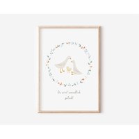 Poster Kinderzimmer Du Wirst Unendlich Geliebt | Gänsefamilie Aquarell Babyzimmer Deko Boho Geschenk Zur Geburt Taufe Kind Gans Küken von BearNatureDE