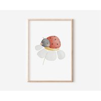 Poster Kinderzimmer Marienkäfer Auf Blume A4, A3 | Kinderzimmerposter Bilder Boho Babyzimmer Wanddeko Deko Wandbilder Kinderposter von BearNatureDE