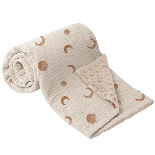 Bearmoss Babydecke Baumwolle Baby Decken Neugeborenen,Weiche Krabbeldecke für Kinder,Musselin Schlafdecken für Kleinkinder Mädchen Junge 75x100cm (Brauner Mond) von Bearmoss