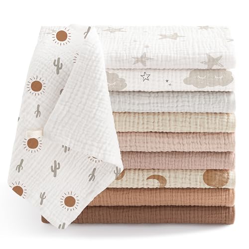 Bearmoss Moltontücher Baby 100% Baumwolle Weiche Spucktücher Baby,Atmungsaktiv und Extrem Saugfähig Musselin Tuch für Saugstark Mulltücher 10er 25 * 25cm (Gelbbraun) von Bearmoss