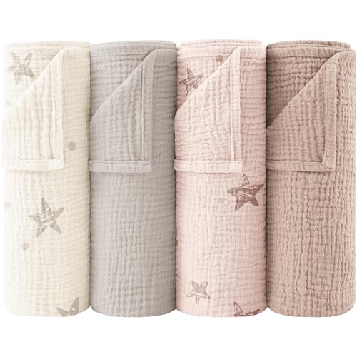 Bearmoss Moltontücher Baby 100% Baumwolle Weiche Spucktücher Baby,Atmungsaktiv und Extrem Saugfähig Musselin Tuch für Saugstark Mulltücher 4er 60x60cm (Rosa Druck) von Bearmoss