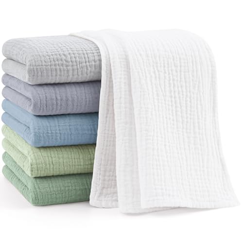 Bearmoss Moltontücher Baby 100% Baumwolle Weiche Spucktücher Baby,Atmungsaktiv und Extrem Saugfähig Musselin Tuch für Saugstark Mulltücher 6er 60x60 cm (Blau Grün) von Bearmoss